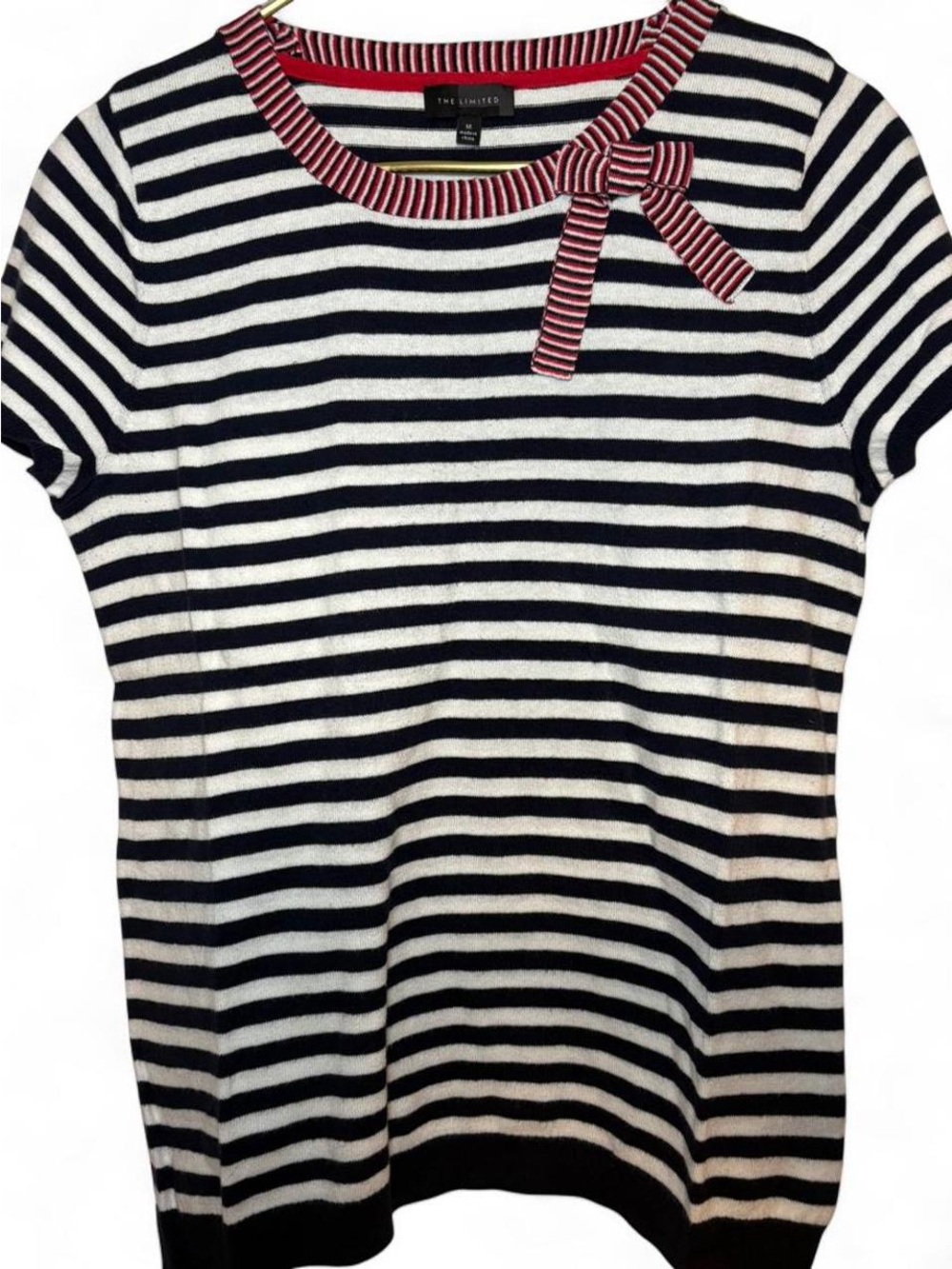The Limited Navy White Red Striped Short Sleeve Sweater - Picture 2 of 8